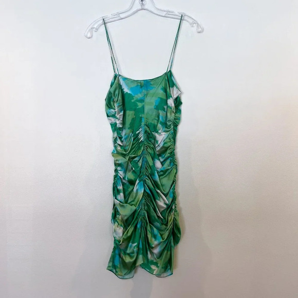 Ganni Silk Blend Green Watercolor Colorful Formal Satin Stretch Mini Dress 34/XS - Picture 8 of 11
